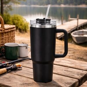 40oz Stainless Steel Tumbler Handle Straw Black Travel Mug Vacuum Insulated Cup